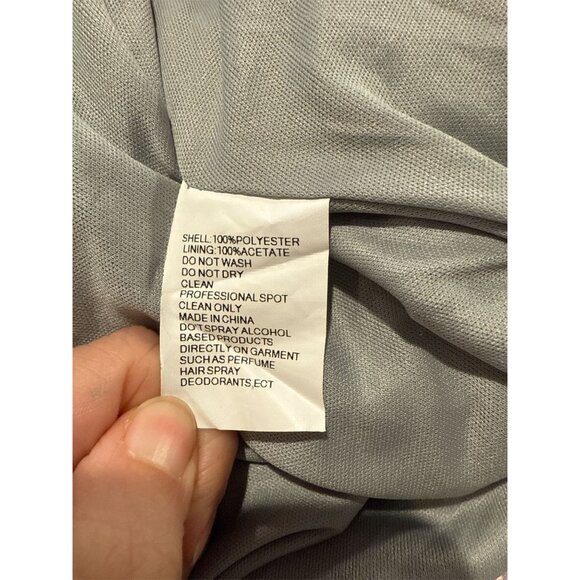 MAC DUGGAL 20252 High Neck Elbow Sleeve Embellished A-Line Dress Size 12 Silver - Picture 11 of 11